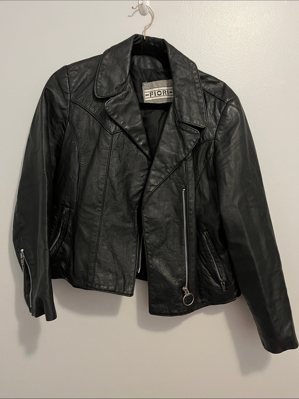 Fiorella Black Leather Asymmetrical Biker Jacket